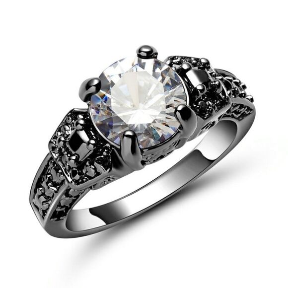 White Zircon Black Rhodium Plated Ring - Picture 1 of 2